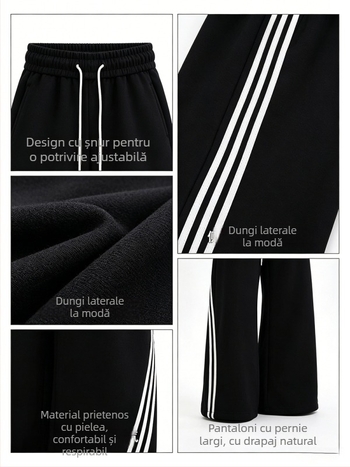 Pantaloni sport pentru bărbați, cu trei dungi, material greu, margine curbată, croială largă, casual pentru toamnă