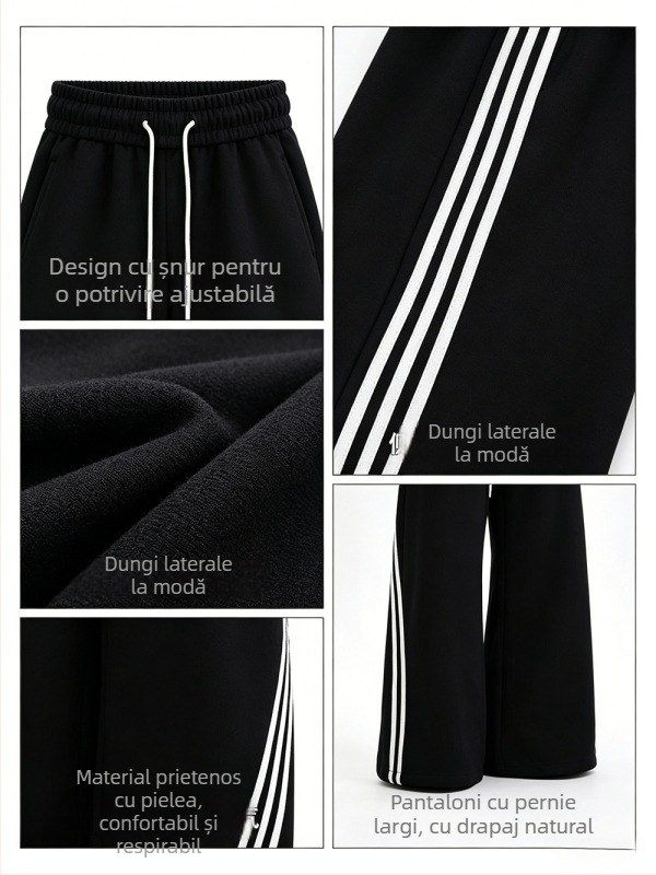 Pantaloni sport pentru bărbați, cu trei dungi, material greu, margine curbată, croială largă, casual pentru toamnă