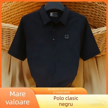 Tricou polo pentru bărbați, culoare solidă, bumbac ușor, mâneca scurtă, croială slim, vară 2026