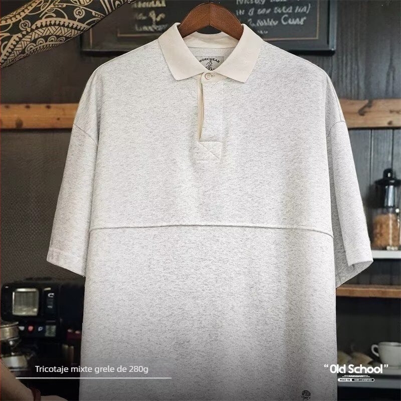 Tricou polo masculin cu dungi, mâneci scurte, croială lejeră, guler Henry, stil casual de vară