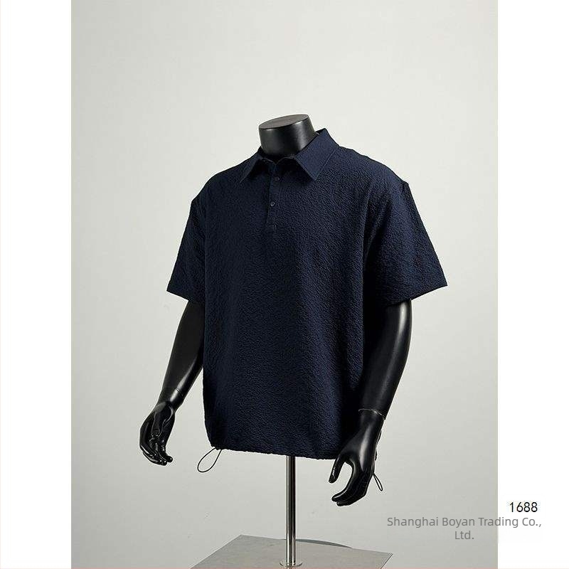 Tricou polo pentru bărbați, stil retro japonez, culoare solidă, ușor de vară, croială lejeră.