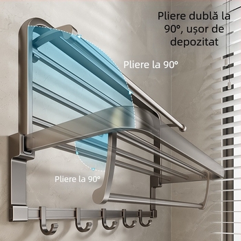 Suport pentru prosoape de baie, montare pe perete, fără găuri, grafit închis, pliabil