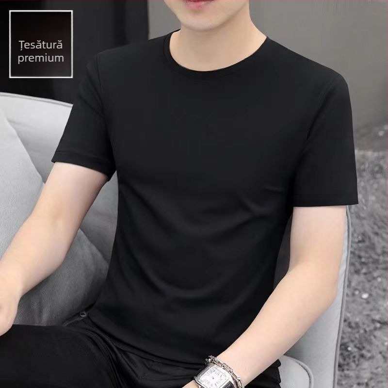 Tricou bărbați cu mânecă scurtă, 100% bumbac, alb, croială Slim, guler rotund, primăvară-vară 2023