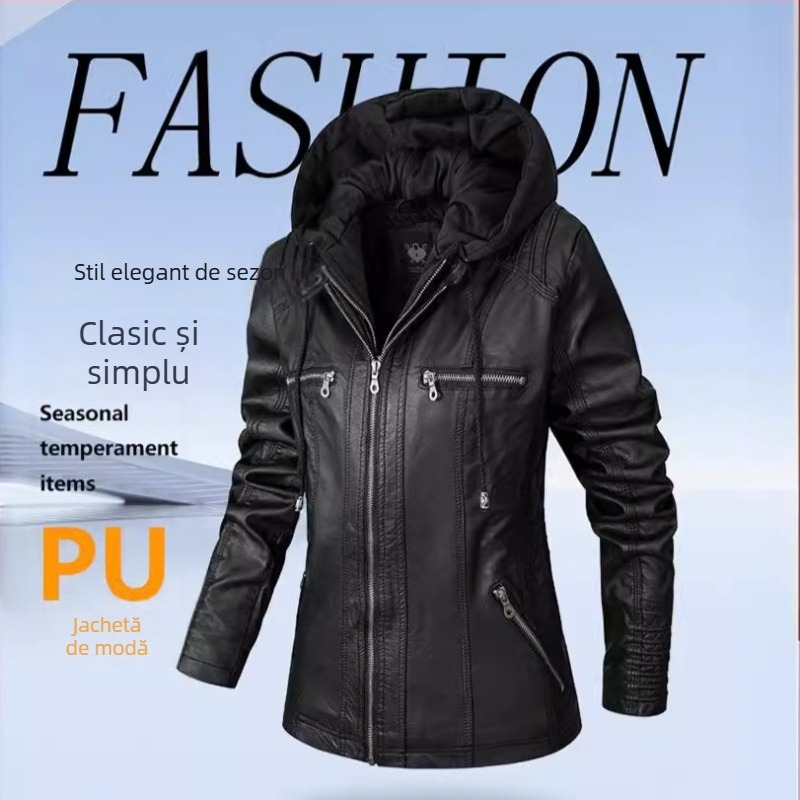 Geacă din piele PU pentru bărbați, mâneci lungi, guler înălțat, închidere cu fermoar, stil biker, îmbrăcăminte de exterior