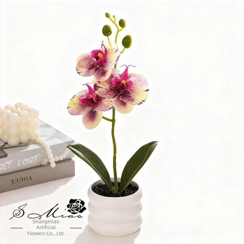 Bonsai de orhidee artificială – mini plantă decorativă în ghiveci pentru decor acasă și recuzită fotografică