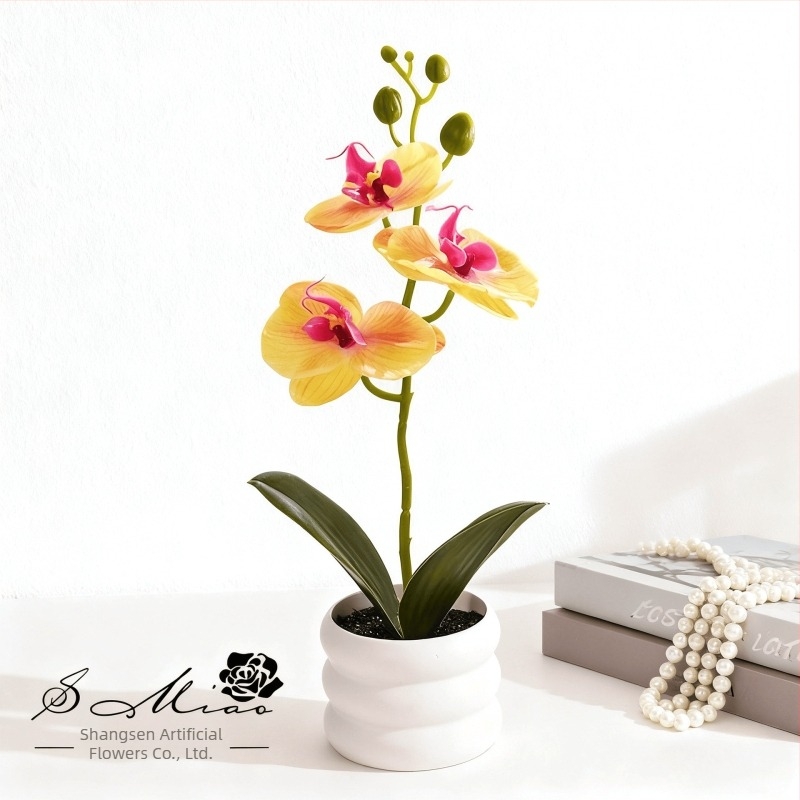 Bonsai de orhidee artificială – mini plantă decorativă în ghiveci pentru decor acasă și recuzită fotografică