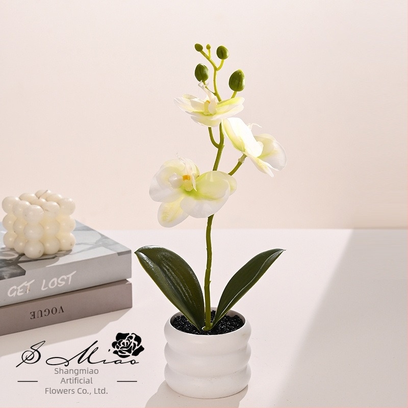 Bonsai de orhidee artificială – mini plantă decorativă în ghiveci pentru decor acasă și recuzită fotografică