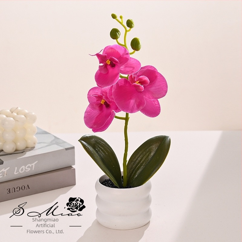 Bonsai de orhidee artificială – mini plantă decorativă în ghiveci pentru decor acasă și recuzită fotografică