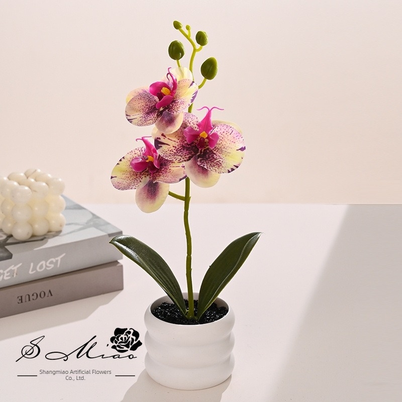Bonsai de orhidee artificială – mini plantă decorativă în ghiveci pentru decor acasă și recuzită fotografică