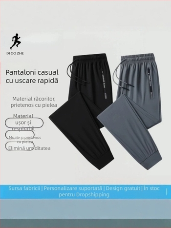 Pantaloni pentru bărbați din ice silk, subțiri și respirabili, uscare rapidă, sport, croială dreaptă, mărime mare