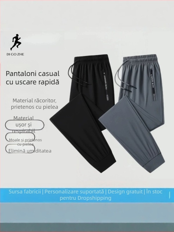 Pantaloni pentru bărbați din ice silk, subțiri și respirabili, uscare rapidă, sport, croială dreaptă, mărime mare