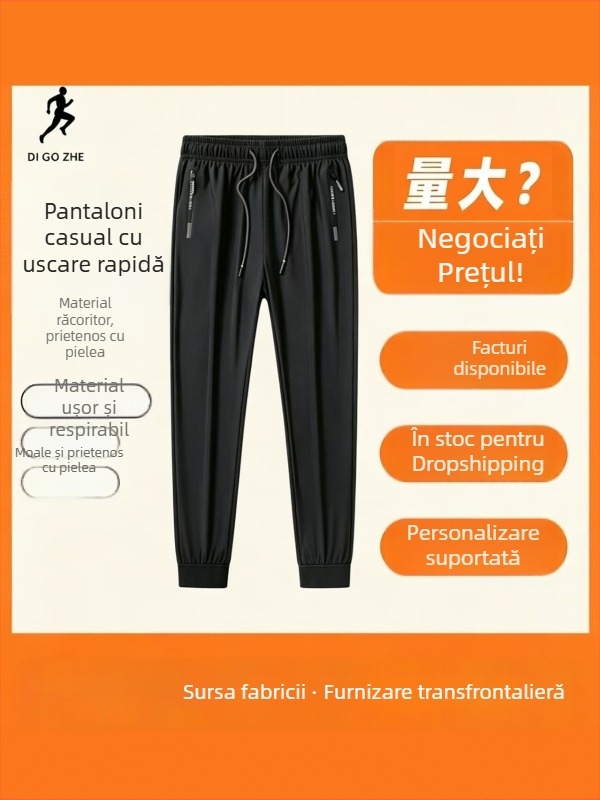 Pantaloni pentru bărbați din ice silk, subțiri și respirabili, uscare rapidă, sport, croială dreaptă, mărime mare