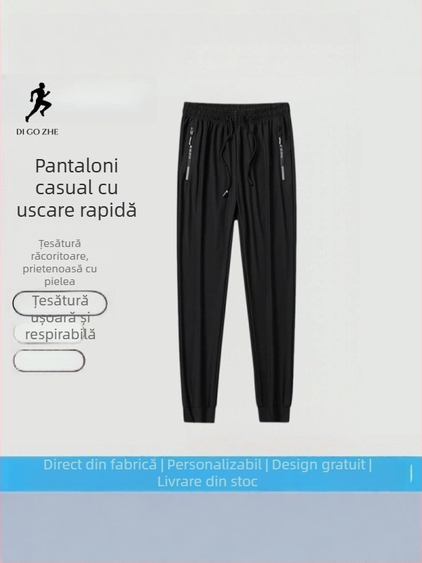 Pantaloni pentru bărbați din ice silk, subțiri și respirabili, uscare rapidă, sport, croială dreaptă, mărime mare