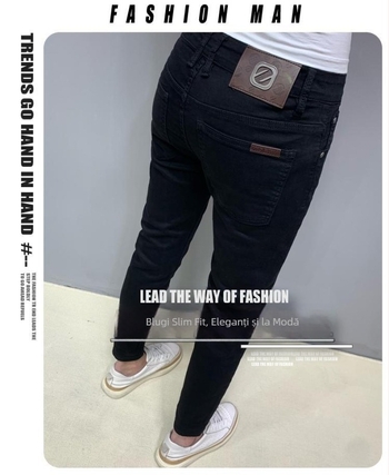Blugi negri pentru bărbați din denim, croială Slim, lungime până la gleznă, casual, la modă.
