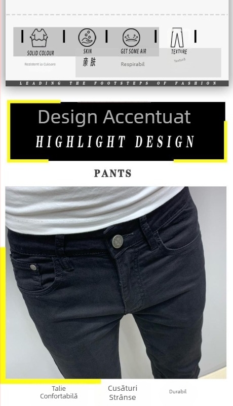 Blugi negri pentru bărbați din denim, croială Slim, lungime până la gleznă, casual, la modă.