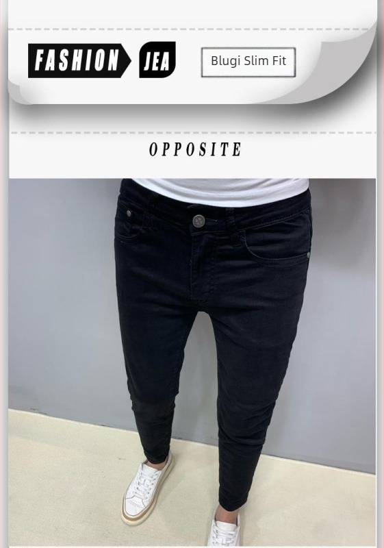 Blugi negri pentru bărbați din denim, croială Slim, lungime până la gleznă, casual, la modă.