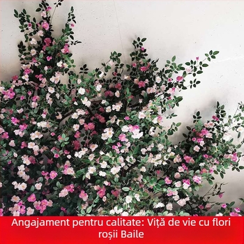 Viță de trandafiri artificială pentru decorul peretelui, cu flori de mătase și frunze verzi