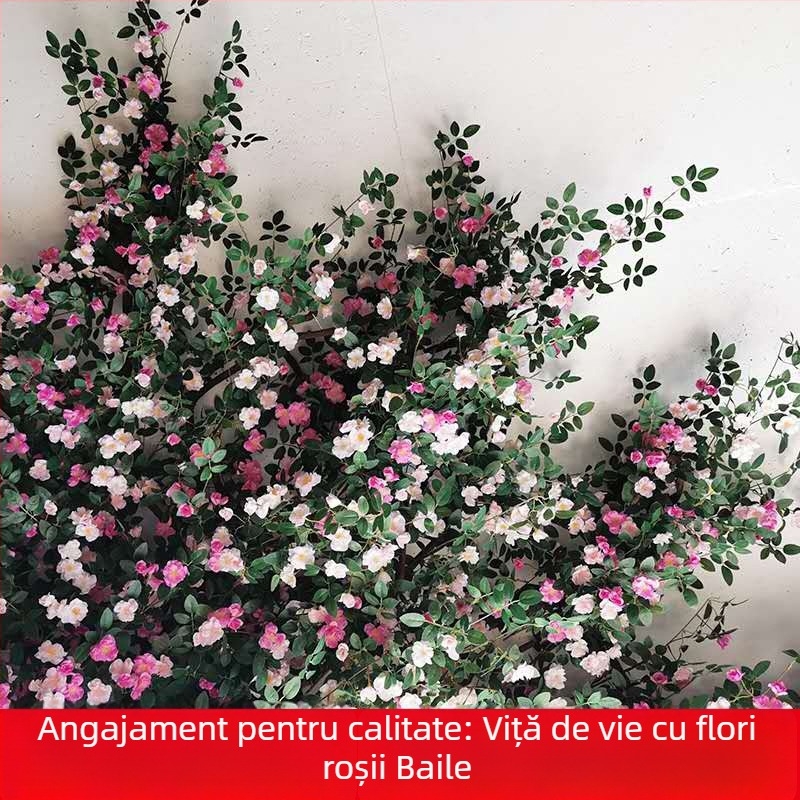 Viță de trandafiri artificială pentru decorul peretelui, cu flori de mătase și frunze verzi