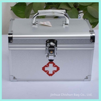 Cutie de medicamente din aluminiu, 10 inch, cutie portabilă pentru prim ajutor, argintie