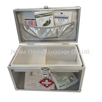 Cutie de medicamente din aluminiu, 10 inch, cutie portabilă pentru prim ajutor, argintie