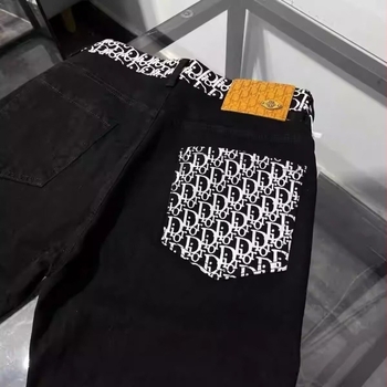 Blugi bărbați în stil american retro cu patch-uri pătrate, croială dreaptă, primăvară 2026, design urban, croială lejeră, picioare largi