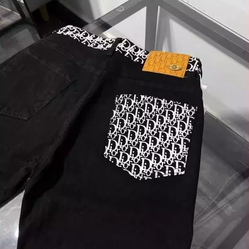 Blugi bărbați în stil american retro cu patch-uri pătrate, croială dreaptă, primăvară 2026, design urban, croială lejeră, picioare largi