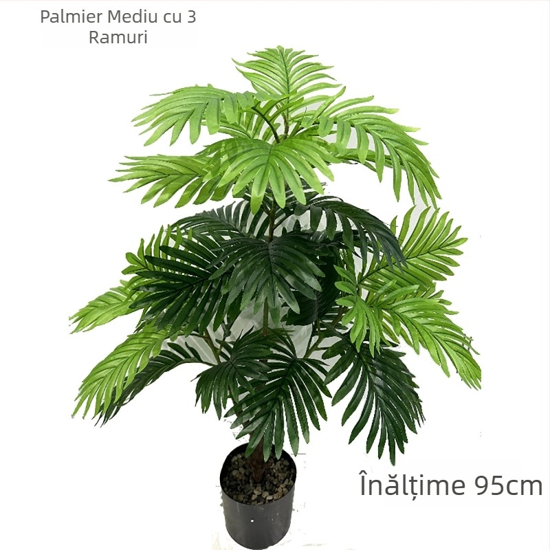 Bonsai palm artificial, turtle leaf frunze, 66 cm, plantă decorativă de interior