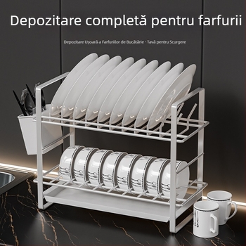 Raft de bucătărie pentru blat, din oțel inoxidabil 304, suport pentru farfurii și tacâmuri, suport compact de scurgere pentru boluri și bețișoare