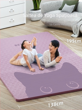 Covor dublu de yoga pentru acasă, antiaderent, absorbant de șocuri, grosime 6 mm, 195 x 138 cm, material TPE