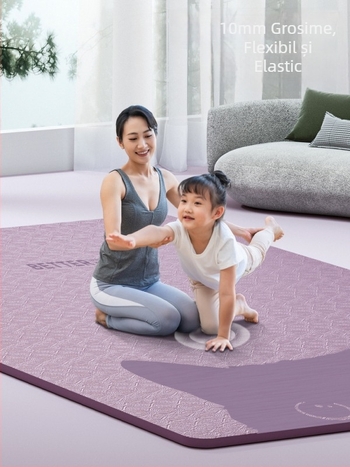 Covor dublu de yoga pentru acasă, antiaderent, absorbant de șocuri, grosime 6 mm, 195 x 138 cm, material TPE
