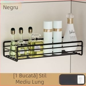 Raft de depozitare dreptunghiular perforat din fier pentru bucătărie și baie, cu adeziv puternic care nu lasă urme