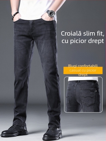Jeans pentru bărbați, vară, negru și gri, croială Slim, drepti, elastici, talie înaltă, respirabili, casual și versatili