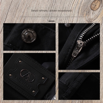 Blugi negri pentru bărbați, talie medie, ușori, elastici, stil casual-business, croială slim straight