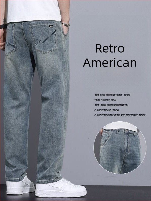 Blugi denim pentru bărbați, croială dreaptă, vară, croială lejeră, stil retro, stretch