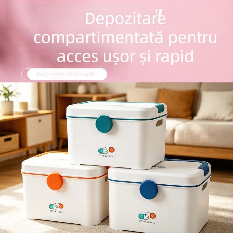 Cutie dublu pentru medicamente pentru uz casnic, capacitate mare, cu două compartimente de depozitare medicală, dimensiuni 28×18×17 cm