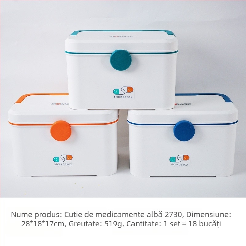 Cutie dublu pentru medicamente pentru uz casnic, capacitate mare, cu două compartimente de depozitare medicală, dimensiuni 28×18×17 cm