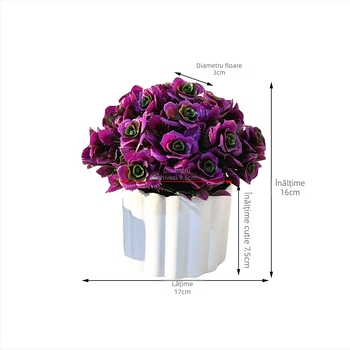 Floare artificială în ghiveci mic, cu 31 trandafiri conectați, bonsai sferic, decor pentru birou