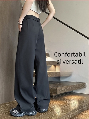 Pantaloni pentru bărbați, croială lejeră, drept, negri, cu nasturi la tiv