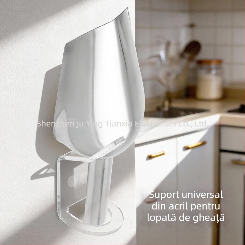 Suport acrilic pe perete, montaj fără găuri, pentru accesorii de bucătărie — suport pentru lingură de gheață și lingură de orez, cu suport pentru uscător de păr