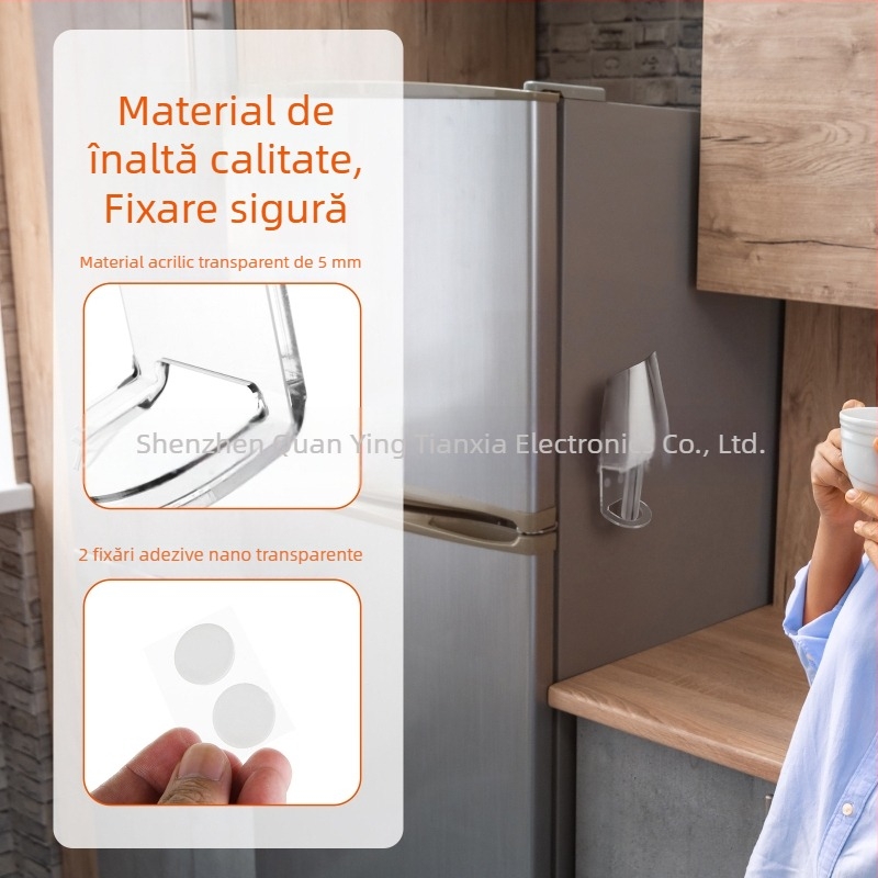 Suport acrilic pe perete, montaj fără găuri, pentru accesorii de bucătărie — suport pentru lingură de gheață și lingură de orez, cu suport pentru uscător de păr