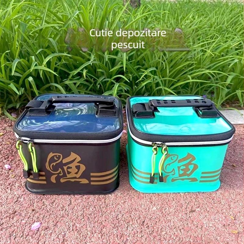 Cutie EVA pentru pescuit, depozitare pentru cârlige și momeli, organizator de accesorii, negru-verde, dimensiuni 21.5 × 21.5 × 24 cm