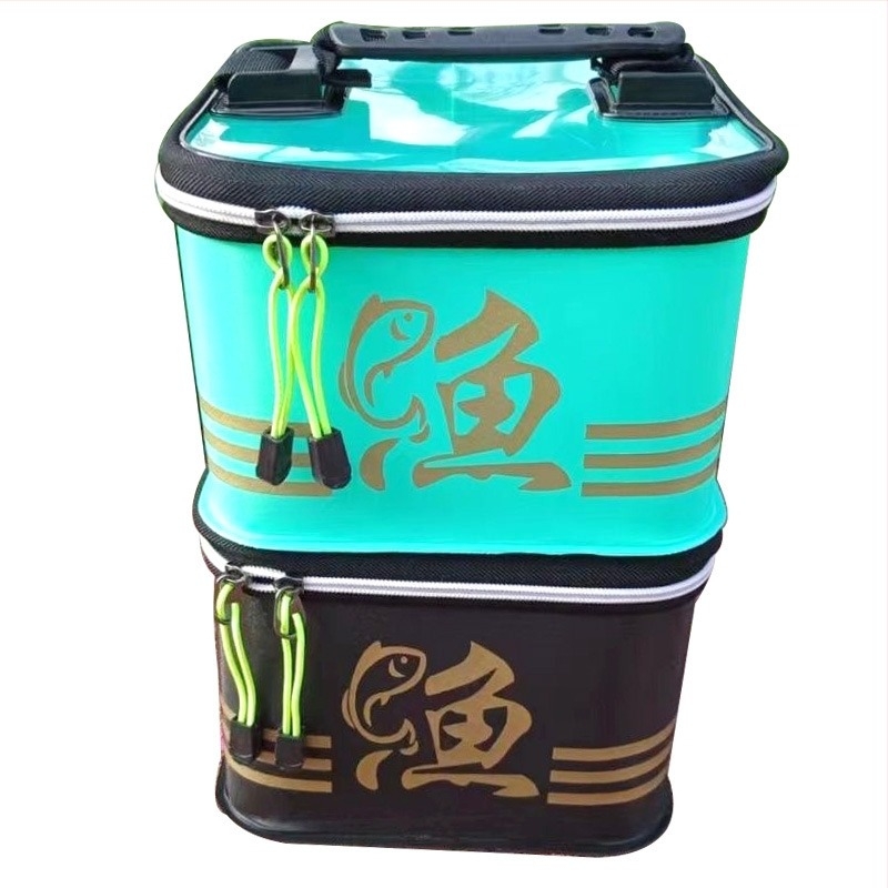 Cutie EVA pentru pescuit, depozitare pentru cârlige și momeli, organizator de accesorii, negru-verde, dimensiuni 21.5 × 21.5 × 24 cm
