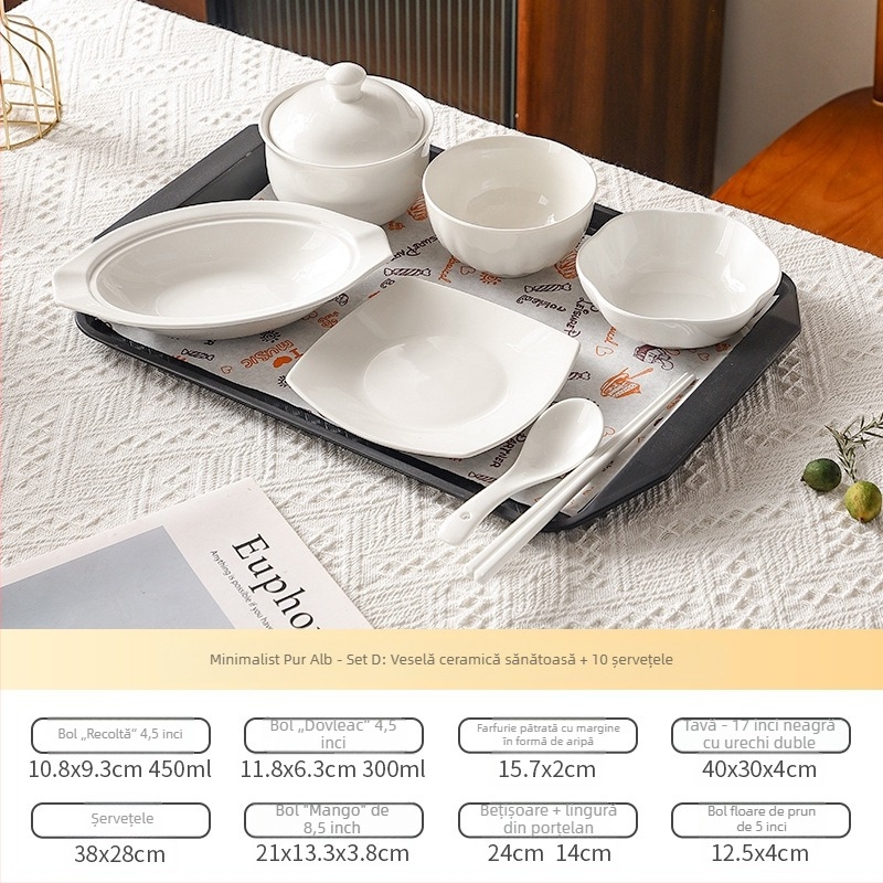 Set de veselă postnatal pentru o persoană, destinat centrelor de maternitate, cu farfurii și tacâmuri, ceramică.