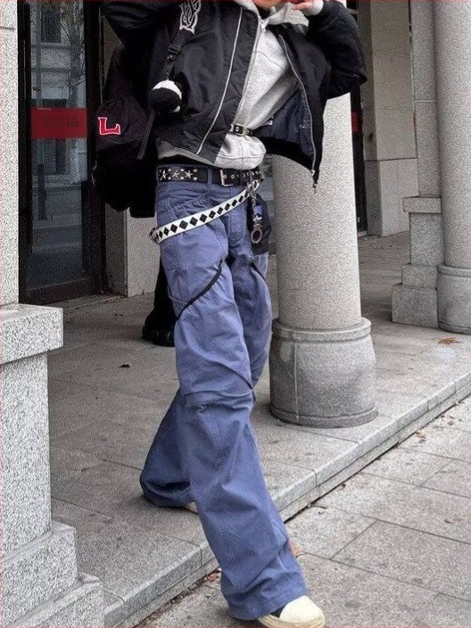 Pantaloni pentru bărbați, stil american retro de lucru, croială dreaptă relaxată, cu mai multe buzunare, pantaloni casual spălați pentru primăvară și toamnă
