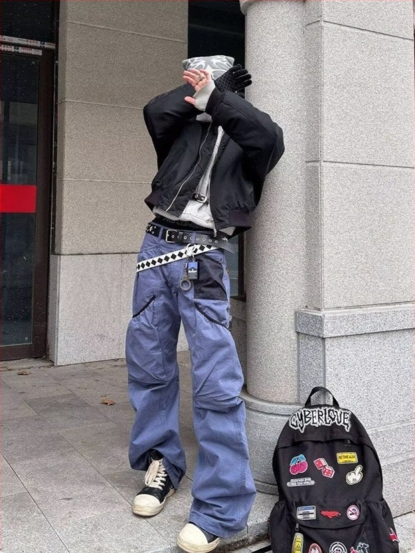 Pantaloni pentru bărbați, stil american retro de lucru, croială dreaptă relaxată, cu mai multe buzunare, pantaloni casual spălați pentru primăvară și toamnă