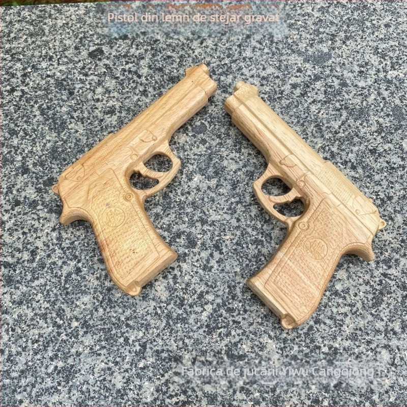 Model de pistol din lemn de stejar, relief sculptat, pistol din lemn pentru copii