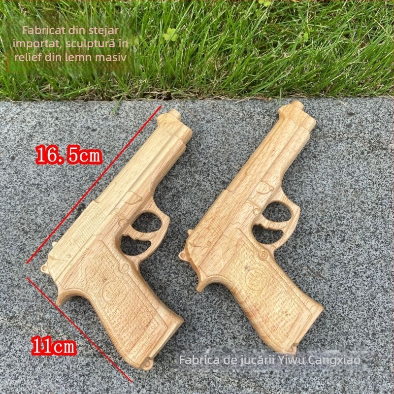 Model de pistol din lemn de stejar, relief sculptat, pistol din lemn pentru copii