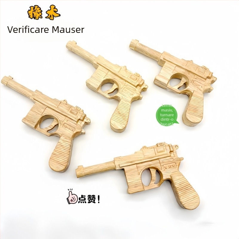 Model de pistol din lemn de stejar, relief sculptat, pistol din lemn pentru copii