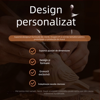 Figurină de lemn lucrată manual – cățeluș drăguț în stil chibi, pentru birou