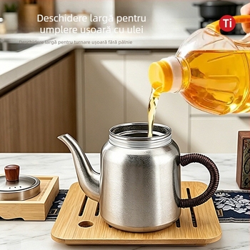 Recipient din titan pur pentru ulei, de înaltă calitate, fără picurare, capacitate mare, pentru uz casnic, sticluță pentru sos de soia și oțet, recipient de bucătărie etanș